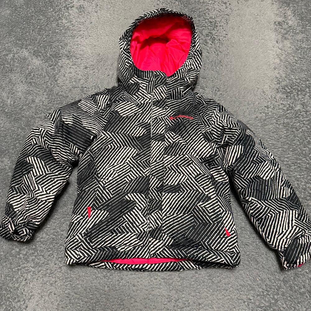 Columbia Coat Kids Youth XXS Hooded Winter Ski Black White Jacket